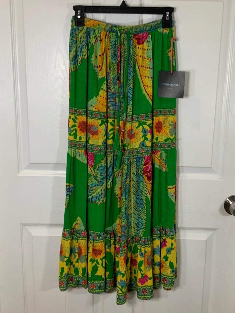 Cynthia Rowley Tropical Halter Top Maxi Dress Green Floral Resort Boho Set XS